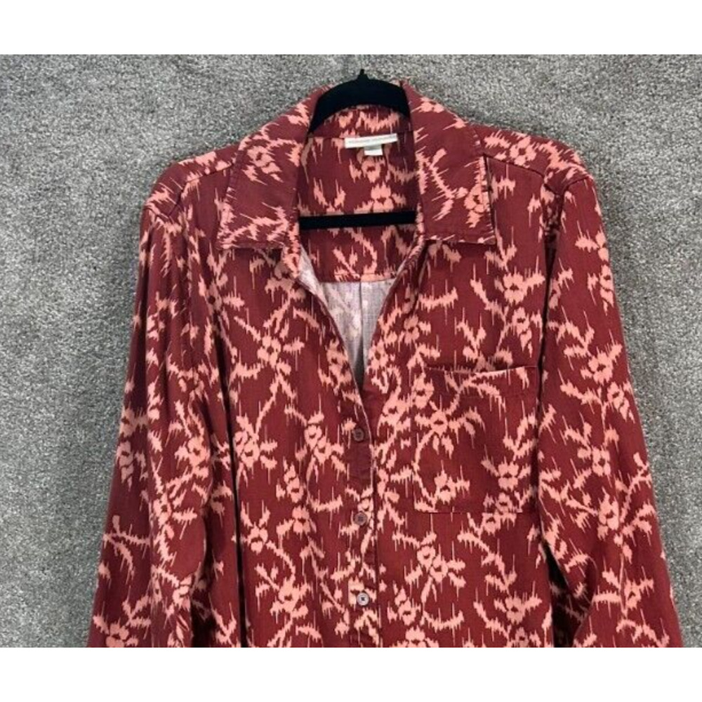 Knox Rose Top Womens Large Red Floral Oversized Hi Low Hem Button Up Boho Blouse - Picture 3 of 6